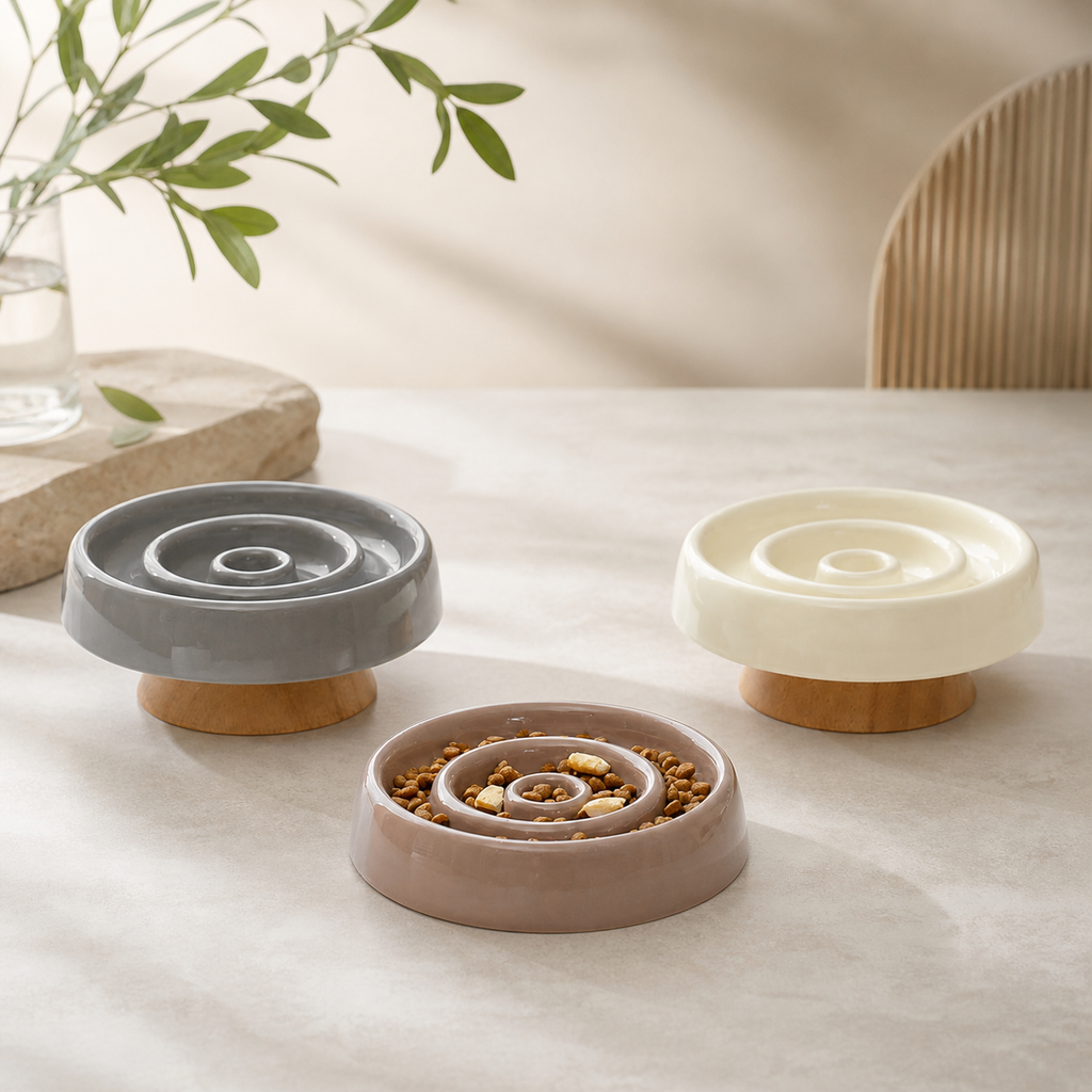 Ceramic Slow Feeder Cat Bowl Raised Pet Dish