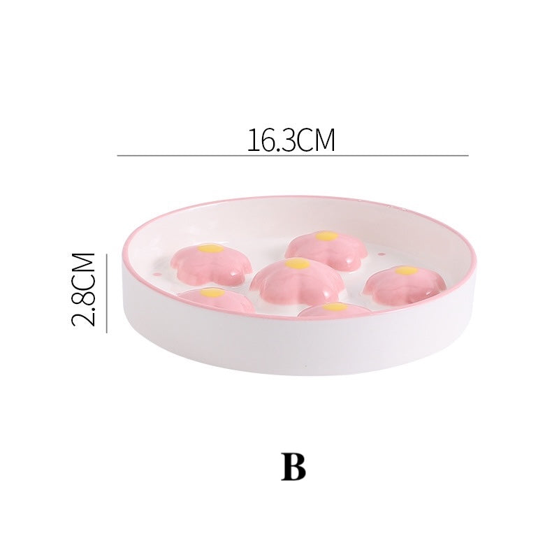 Ceramic Pet Slow Feeder Bowl with Raised Flower Design