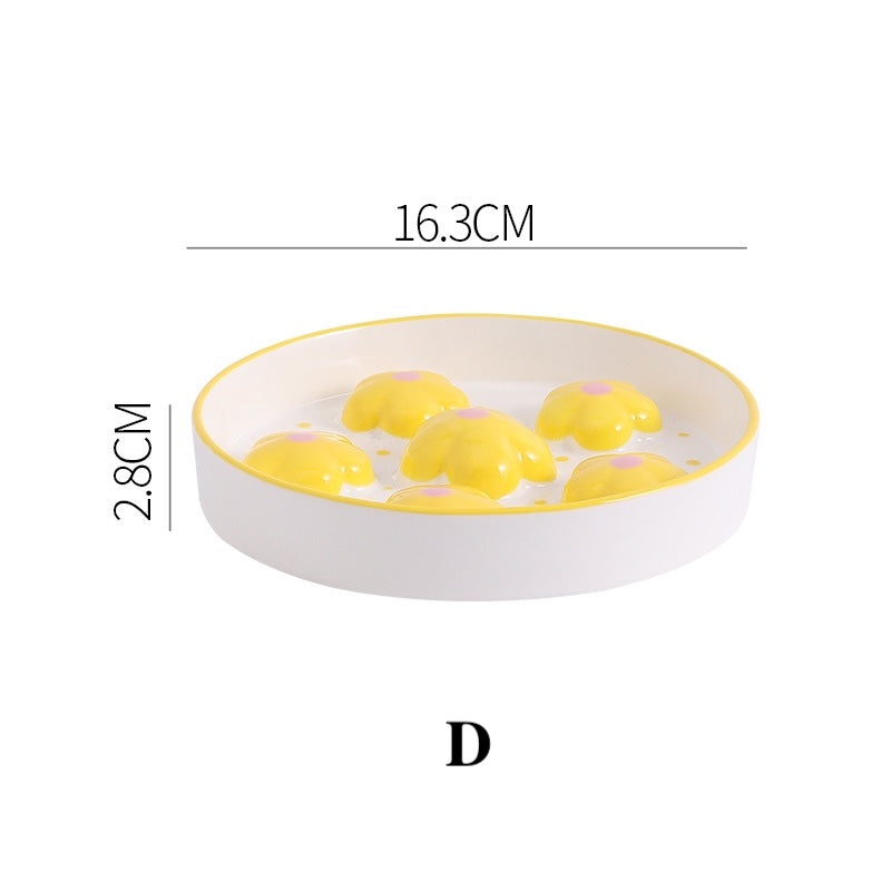 Ceramic Pet Slow Feeder Bowl with Raised Flower Design