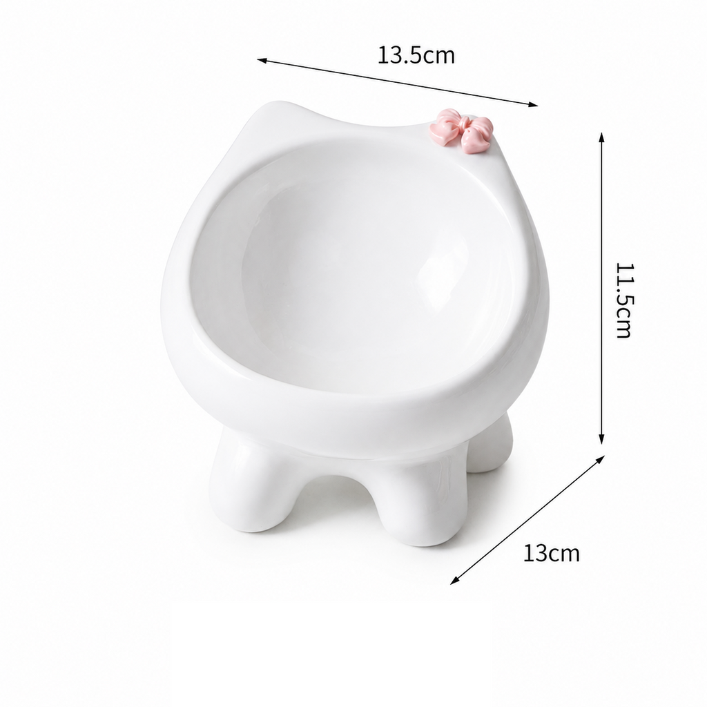 Cute Elevated Ceramic Cat Bowl | Raised Pet Food Dish