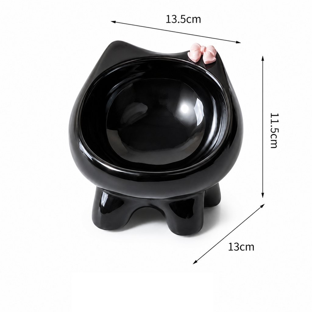 Cute Elevated Ceramic Cat Bowl | Raised Pet Food Dish