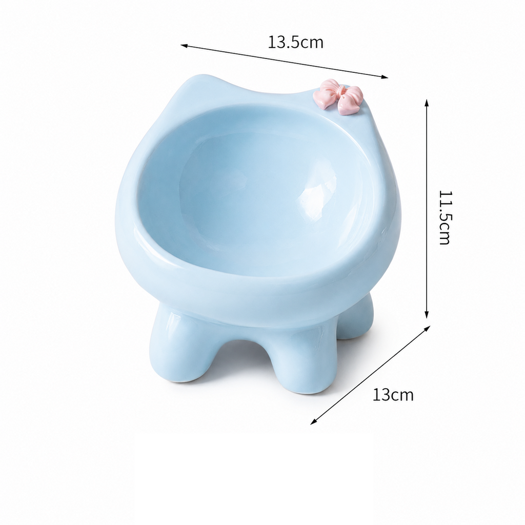 Cute Elevated Ceramic Cat Bowl | Raised Pet Food Dish