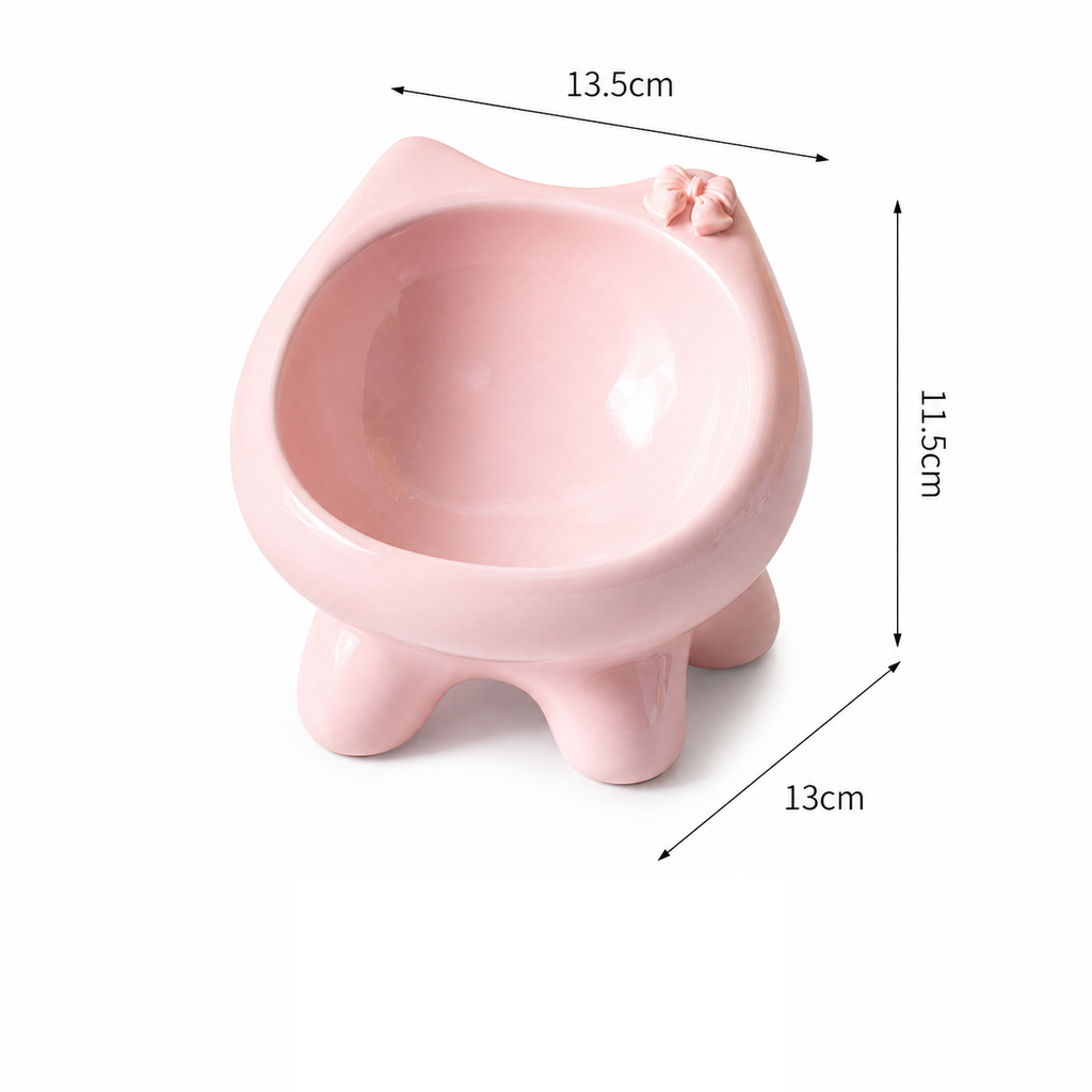 Cute Elevated Ceramic Cat Bowl | Raised Pet Food Dish