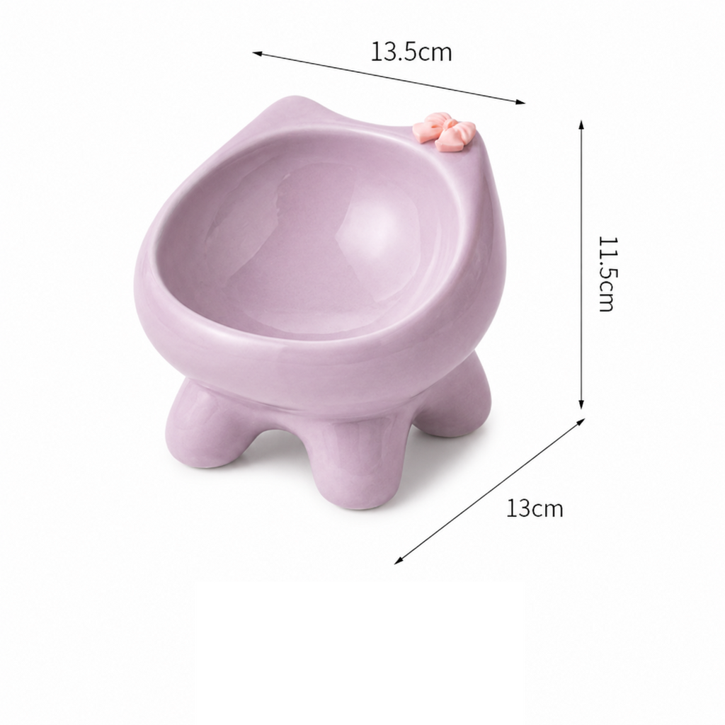 Cute Elevated Ceramic Cat Bowl | Raised Pet Food Dish