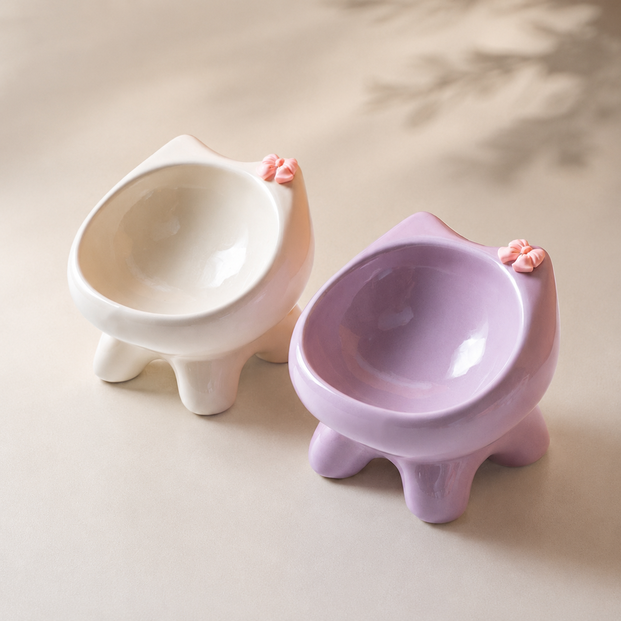 Cute Elevated Ceramic Cat Bowl | Raised Pet Food Dish