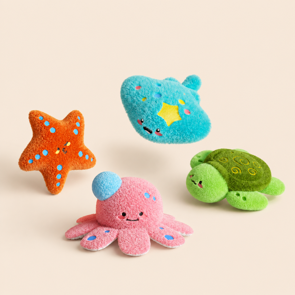Cute Ocean Plush Squeaky Dog Treat Puzzle Toy