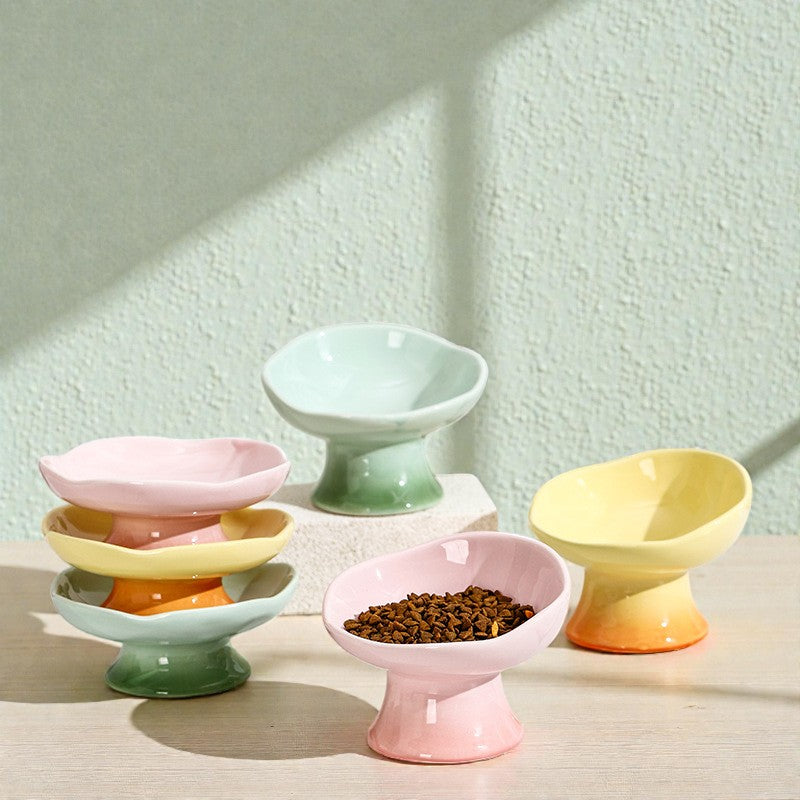 Flower-Shaped Raised Ceramic Cat Bowl for Food & Water