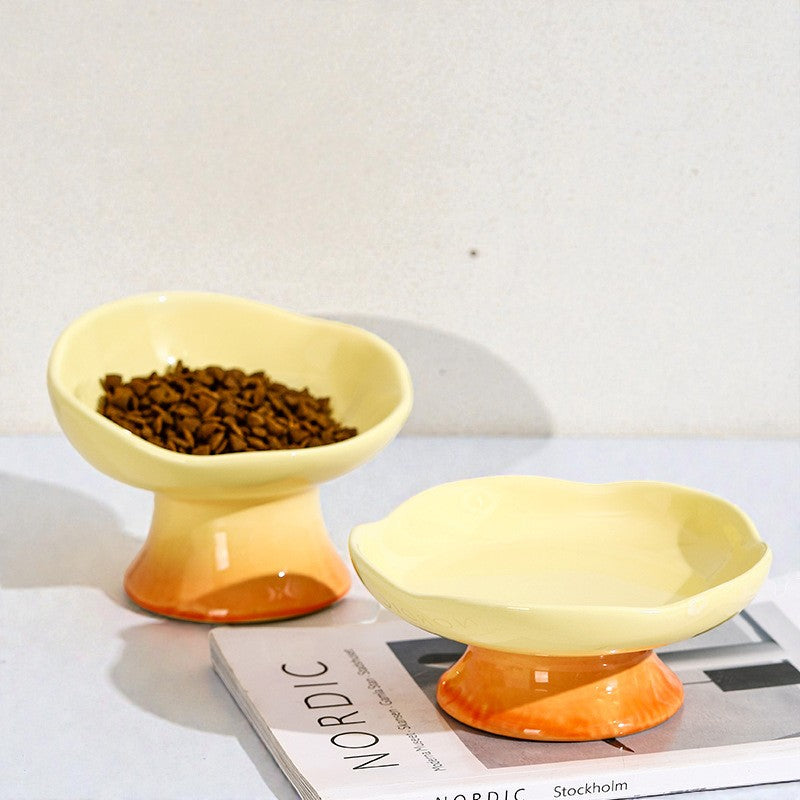 Flower-Shaped Raised Ceramic Cat Bowl for Food & Water