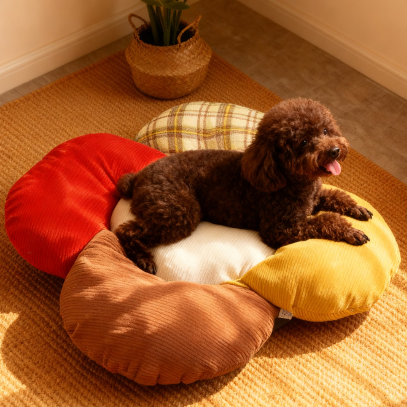 Flower Pet Bed Cushion - Soft Corduroy Cat & Dog Bed