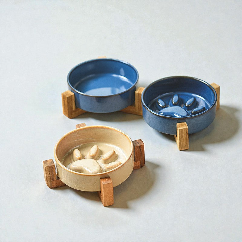 Kiln-Glazed Ceramic Slow Feeder Bowl for Pets