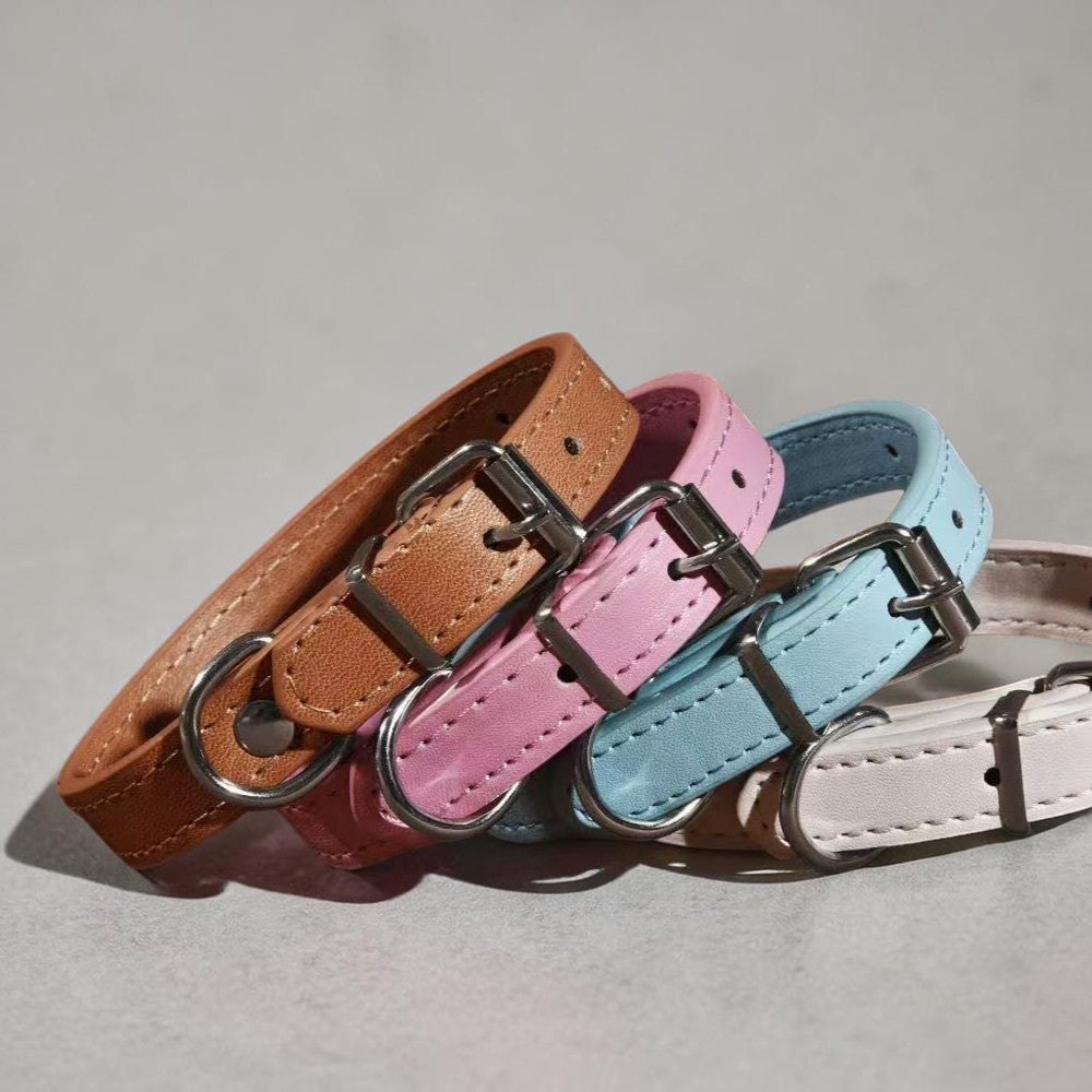 Minimal PU Leather Pet Collar - Faux Leather Neck Strap