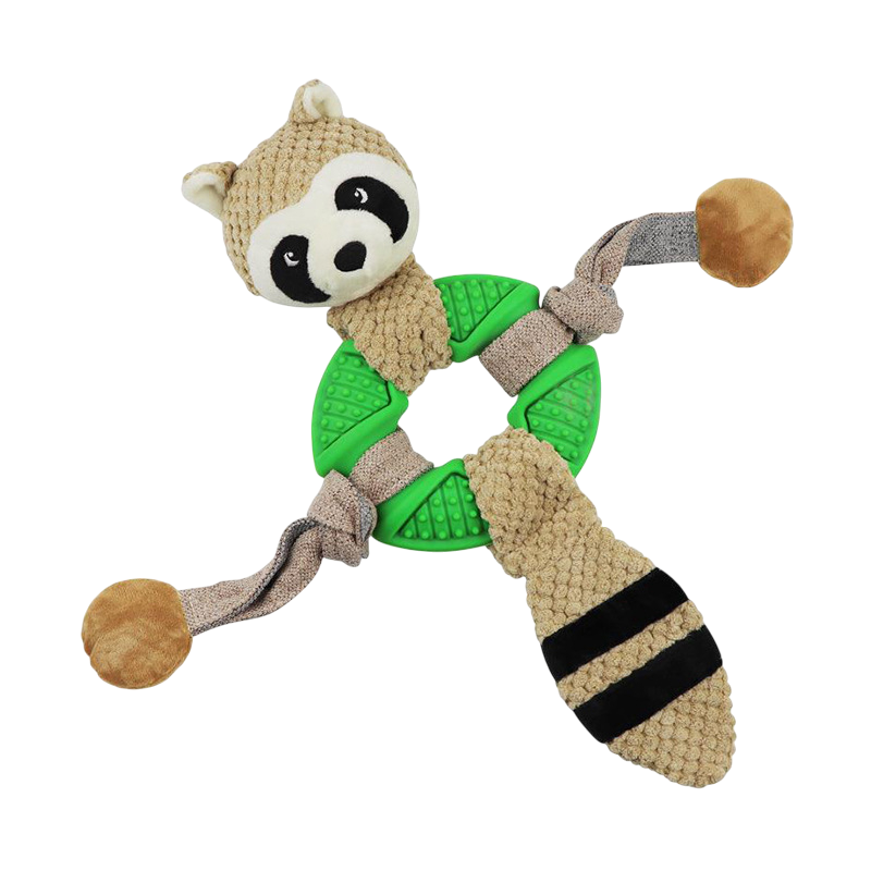 Multifunction Plush & Rubber Dog Ring Toy