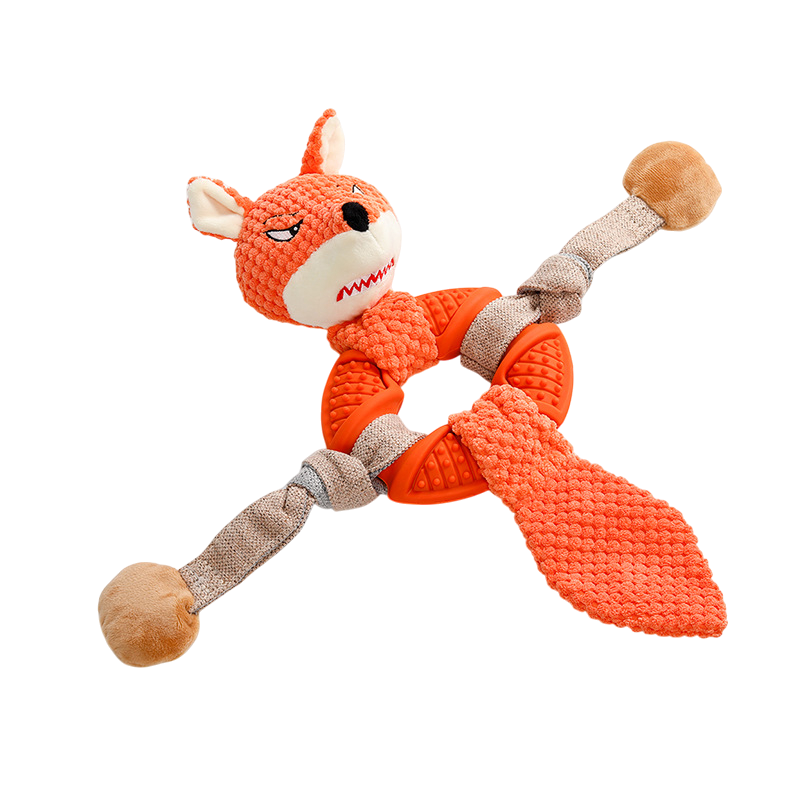 Multifunction Plush & Rubber Dog Ring Toy