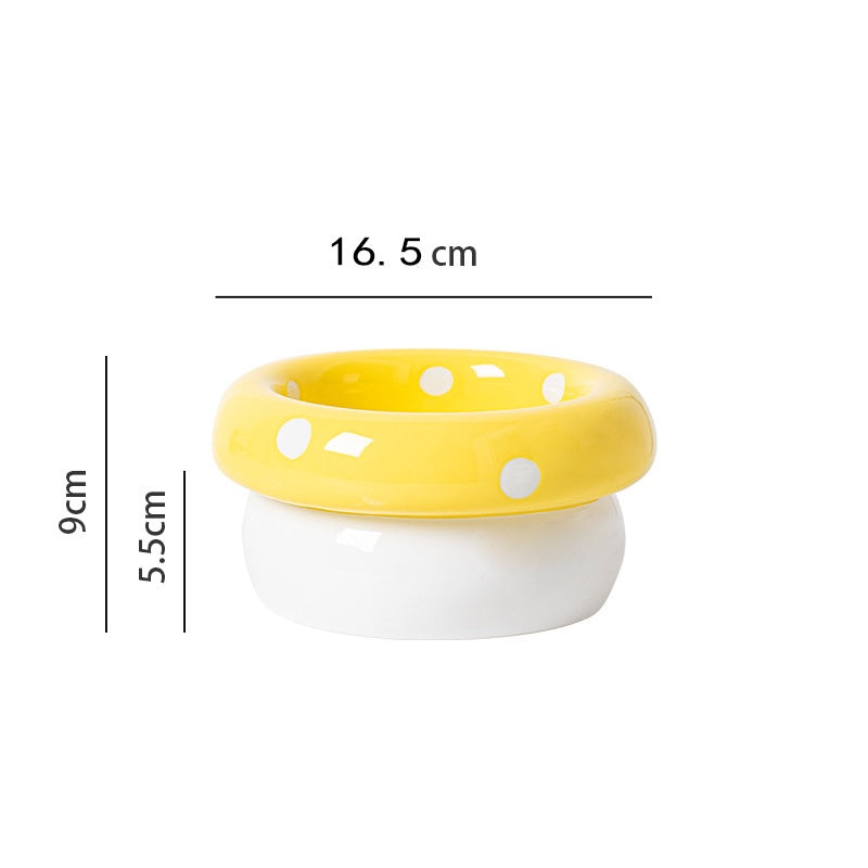 Mushroom Raised Cat Bowl Tilted Ceramic Pet Dish