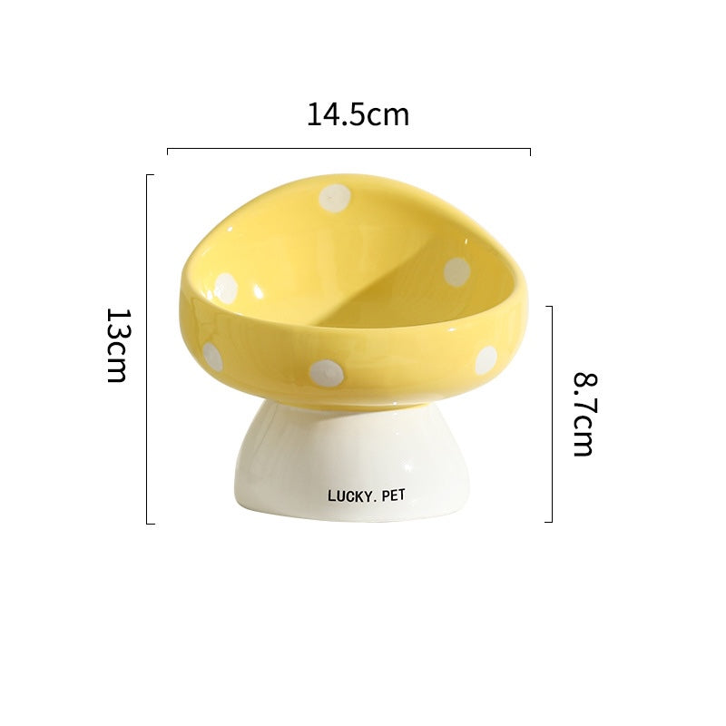 Mushroom Raised Cat Bowl Tilted Ceramic Pet Dish
