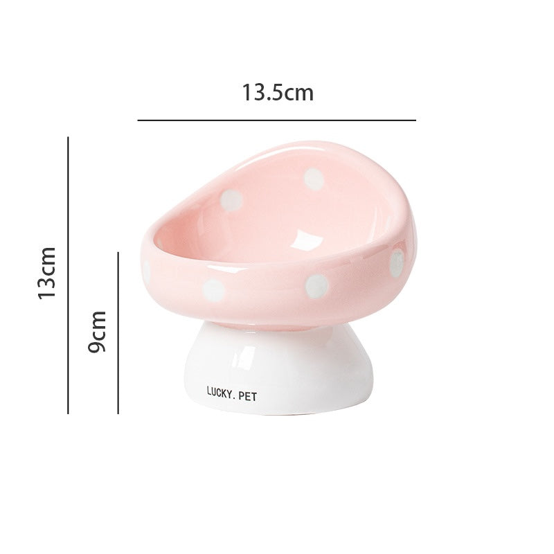 Mushroom Raised Cat Bowl Tilted Ceramic Pet Dish