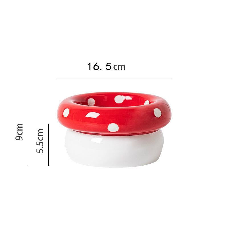 Mushroom Raised Cat Bowl Tilted Ceramic Pet Dish