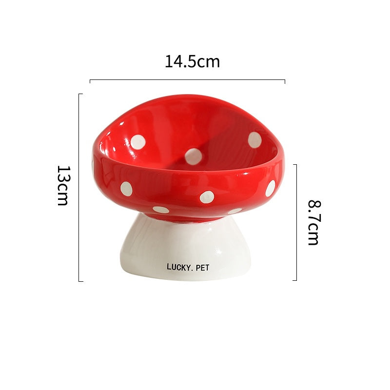 Mushroom Raised Cat Bowl Tilted Ceramic Pet Dish