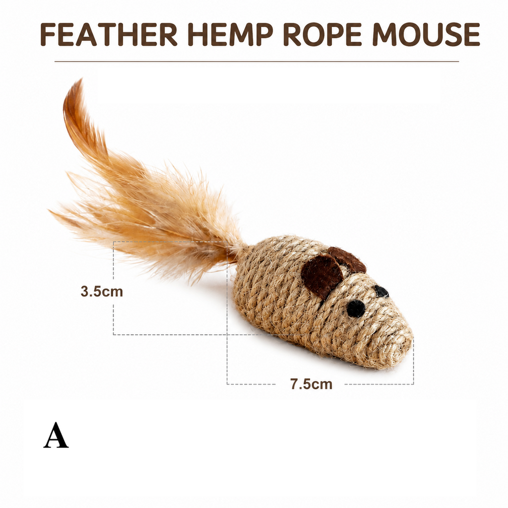 Natural Sisal Cat Toy Set with Feather & Bell Toys