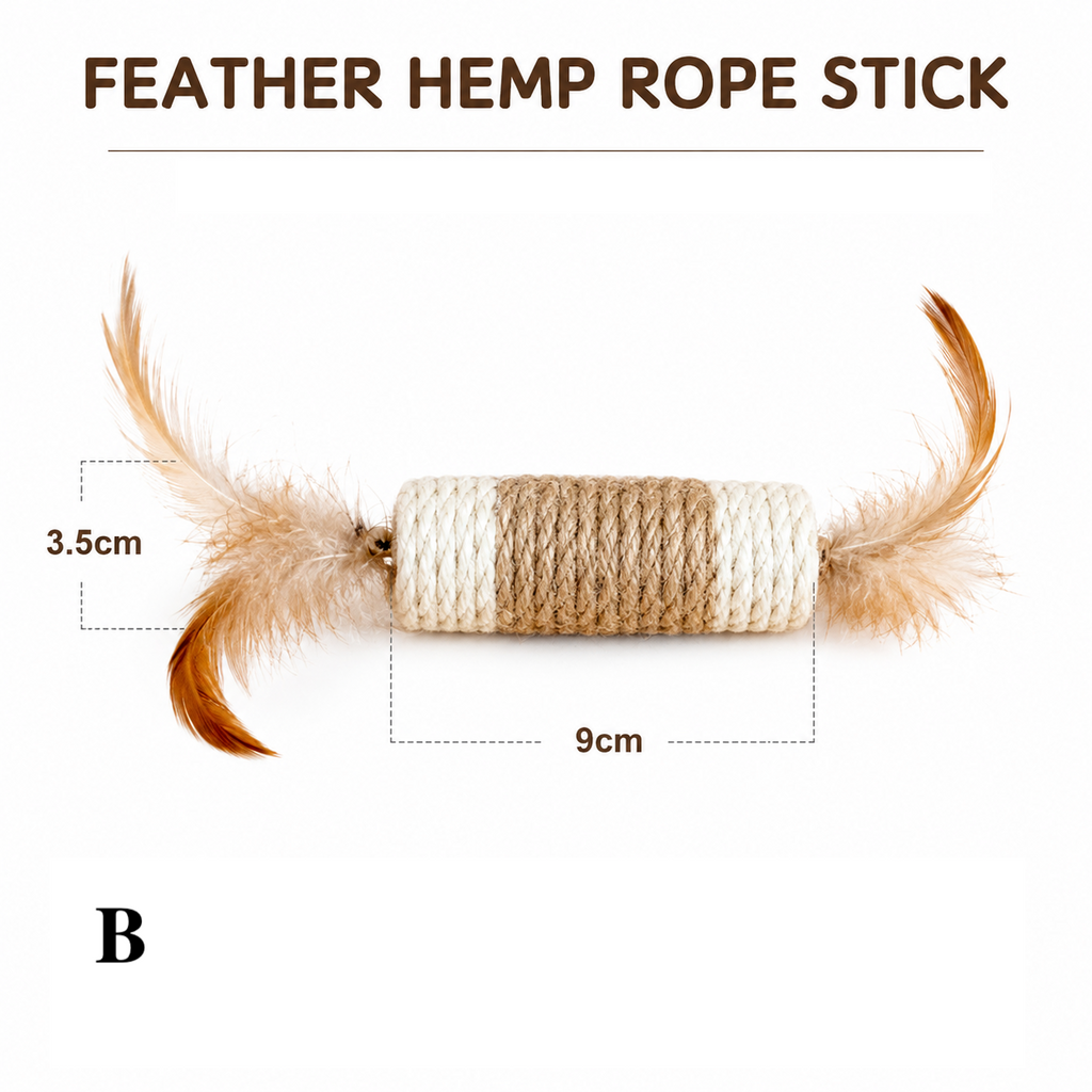Natural Sisal Cat Toy Set with Feather & Bell Toys