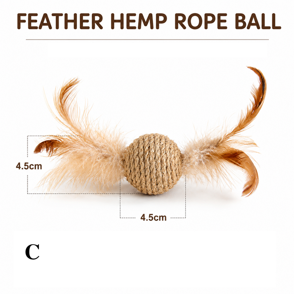 Natural Sisal Cat Toy Set with Feather & Bell Toys