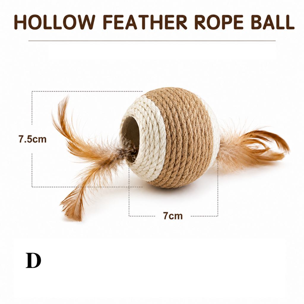 Natural Sisal Cat Toy Set with Feather & Bell Toys