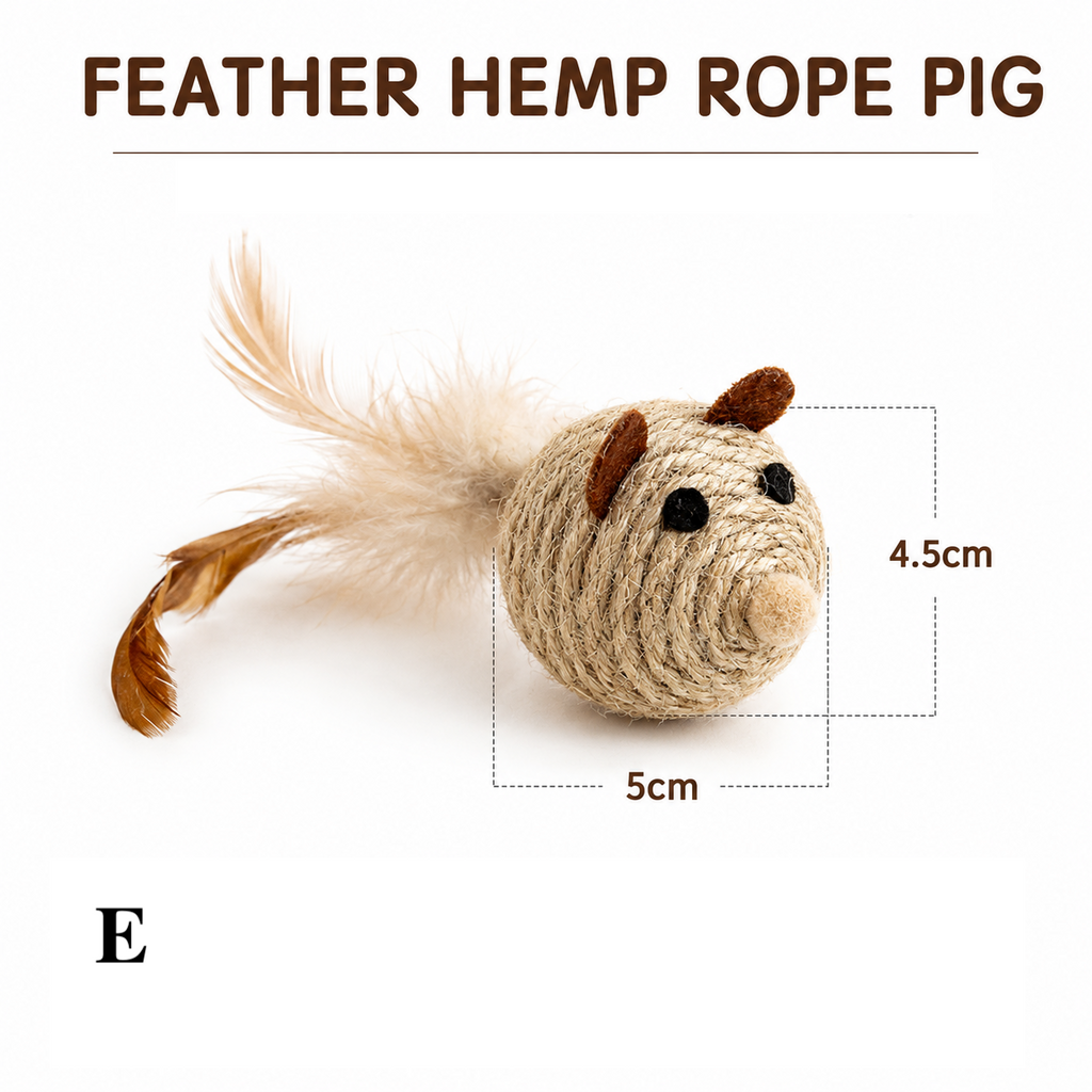 Natural Sisal Cat Toy Set with Feather & Bell Toys