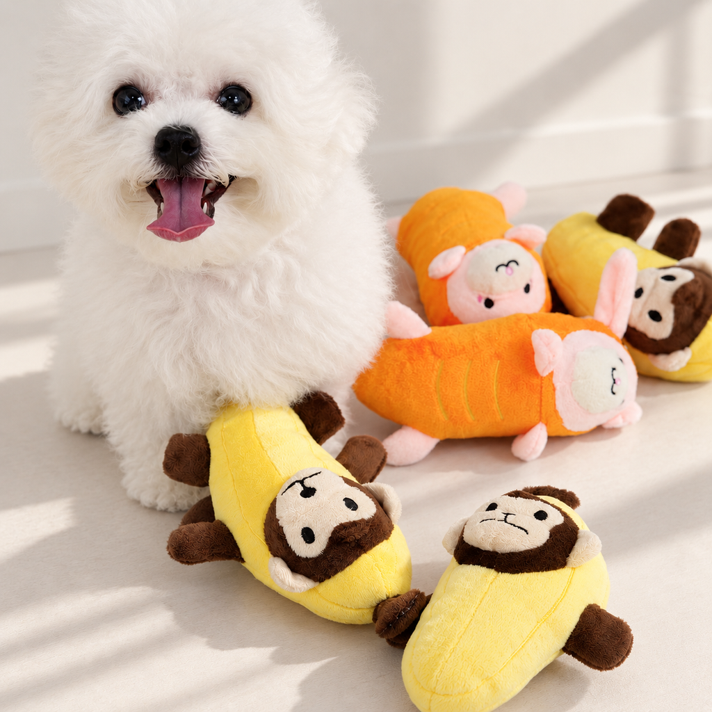 Squeaky Banana Monkey & Carrot Bunny Dog Toy