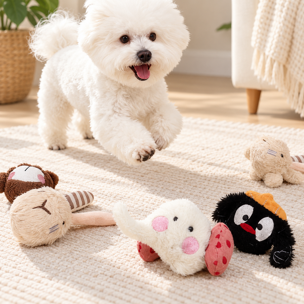Squeaky Plush Animal Ball Dog Toy with Crinkle Sound