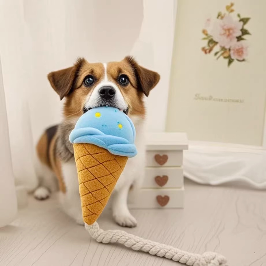 Two-Tone Ice Cream Plush Squeaky Toy for Dogs & Cats