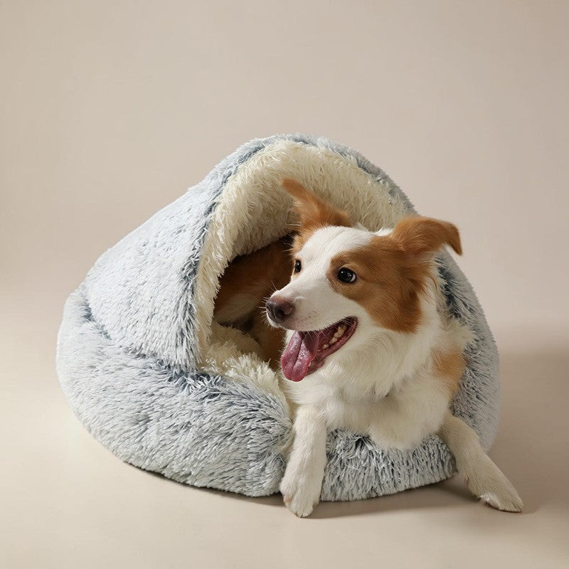 Warm Plush Pet Bed Cave - Semi-Enclosed Cat & Dog Bed