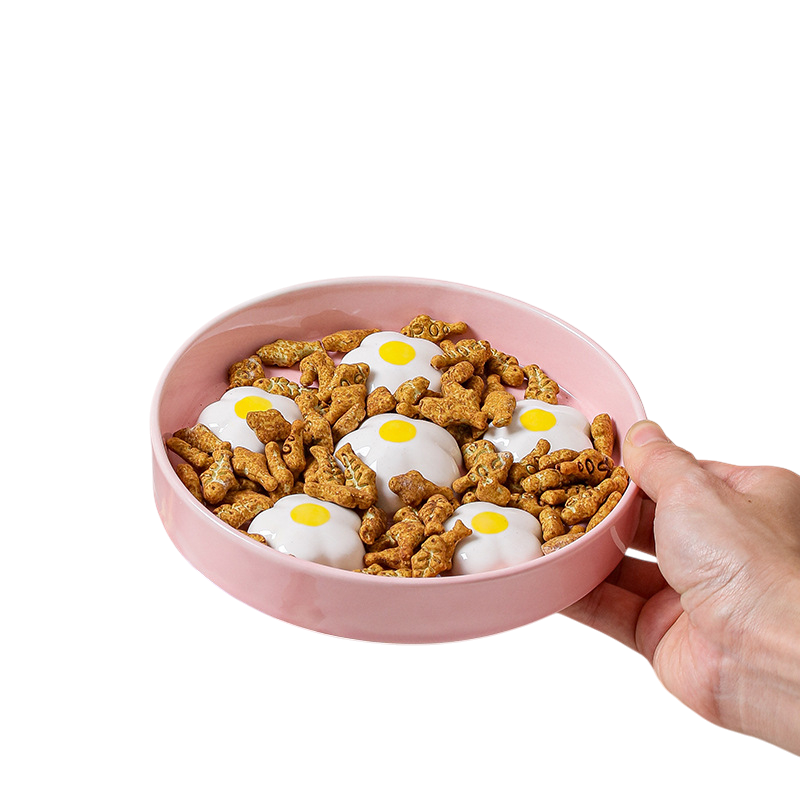 Ceramic Pet Slow Feeder Bowl with Raised Flower Design