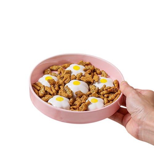 Ceramic Pet Slow Feeder Bowl with Raised Flower Design